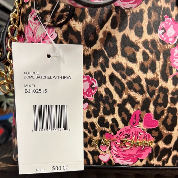 Betsey Johnson Leopard Print Satchel with Floral Accents - Picture 2 of 5